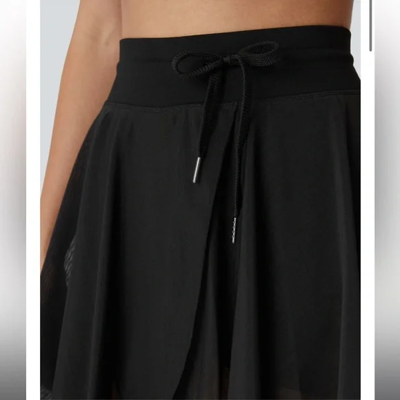 High Waisted Drawstring Contrast Mesh Flowy Mini Flare Casual Skirt/Skort - Picture 6 of 11